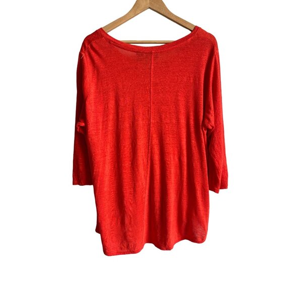 TAHARI Women's Size 1X Orange Linen Deep V-Neck Top Relaxed Summer Breathable - Picture 2 of 6